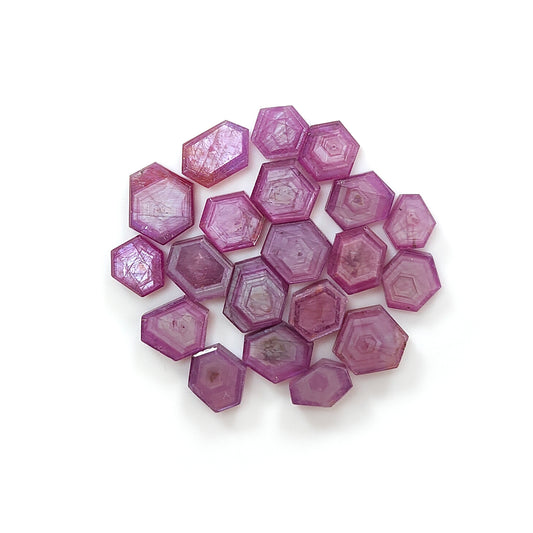 red ruby hexagon shape flat slices
