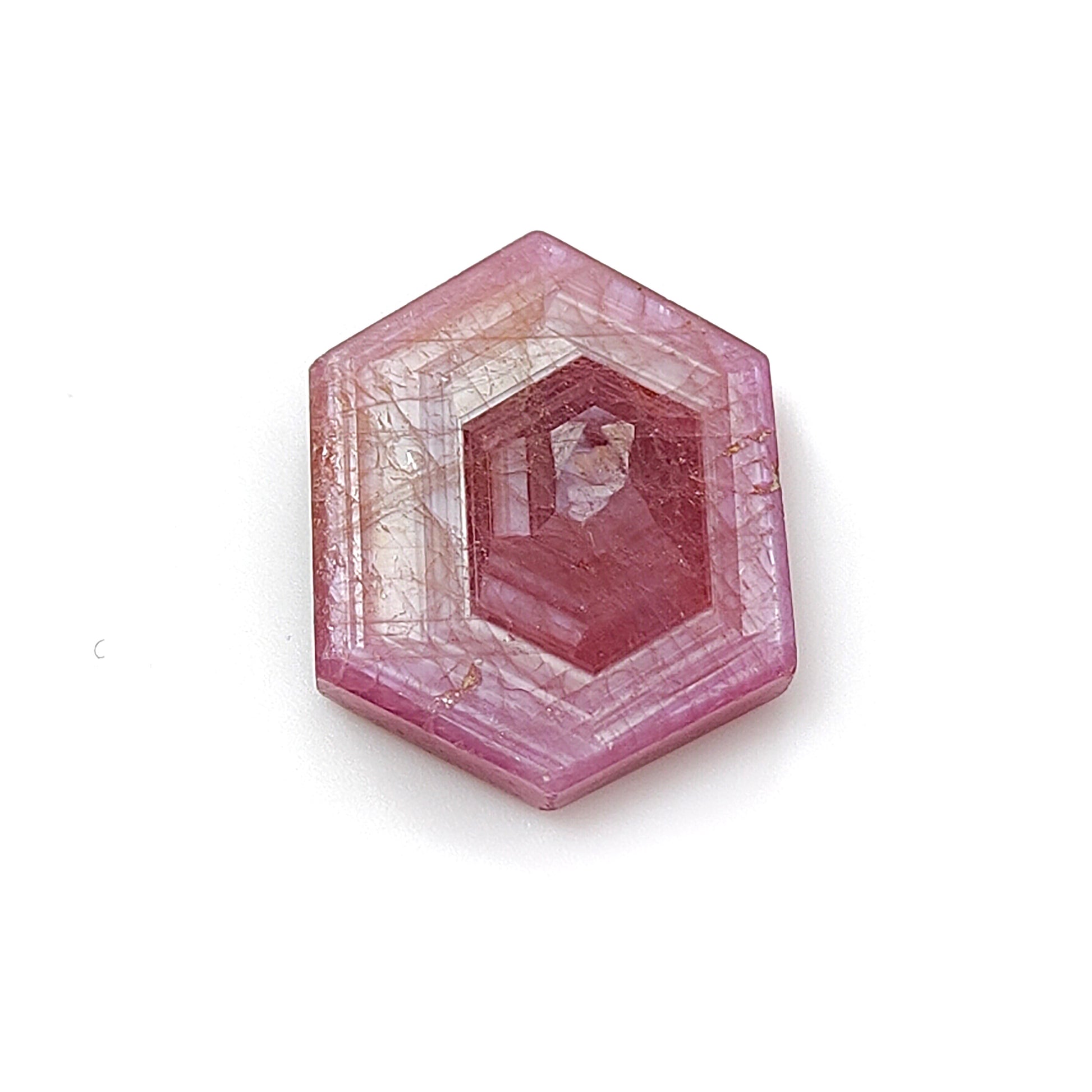 pink sapphire trapiche hexagon flat slices