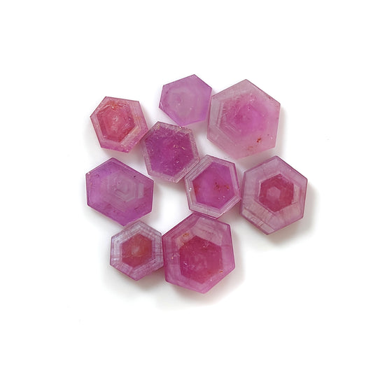 pink sapphire hexagon shape flat slices