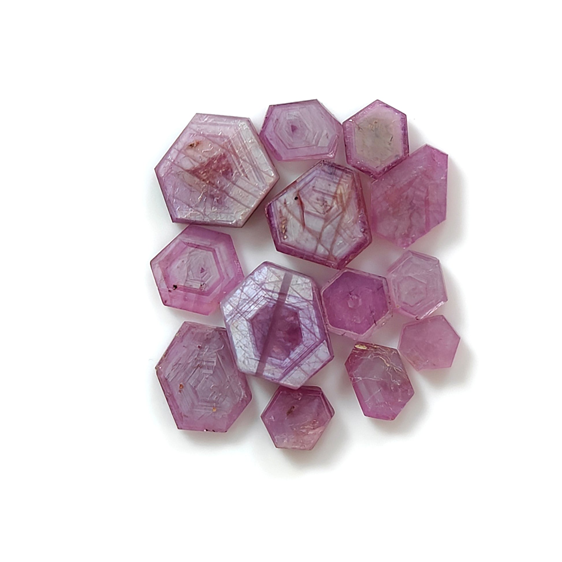 pink sapphire hexagon shape flat slices