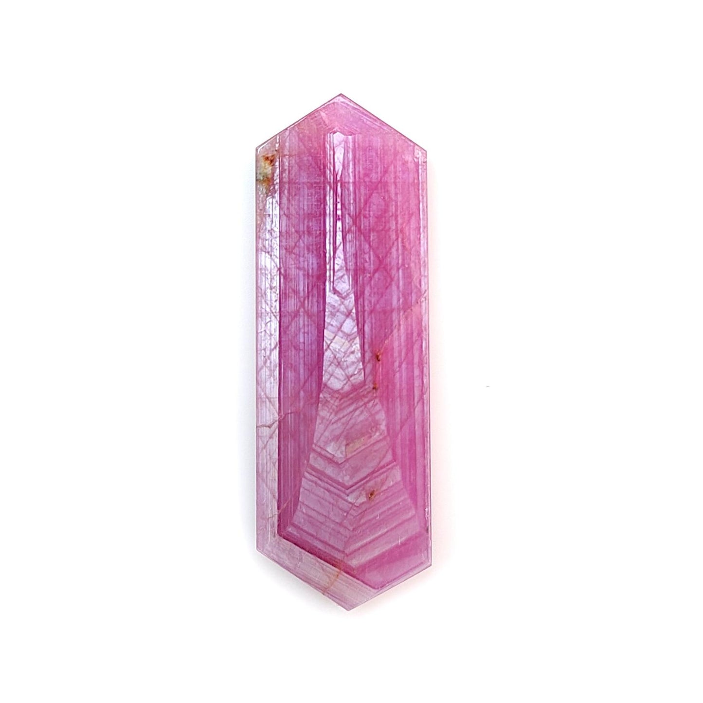 Rosemary Ruby Gemstone Flat Slices: 46.50cts Natural Untreated Sheen Pink Ruby Unique Eiffel Tower Engraved 41.5*15mm 1pc For Jewelry