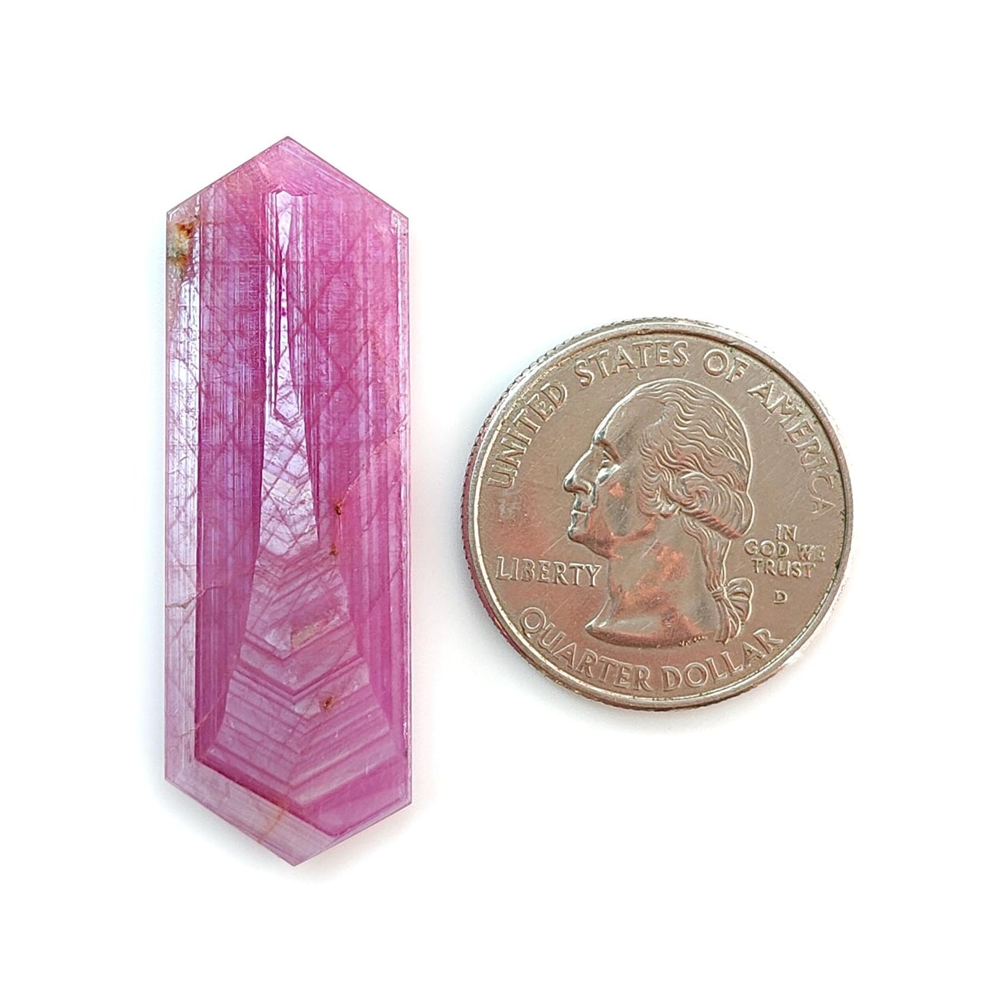 Rosemary Ruby Gemstone Flat Slices: 46.50cts Natural Untreated Sheen Pink Ruby Unique Eiffel Tower Engraved 41.5*15mm 1pc For Jewelry