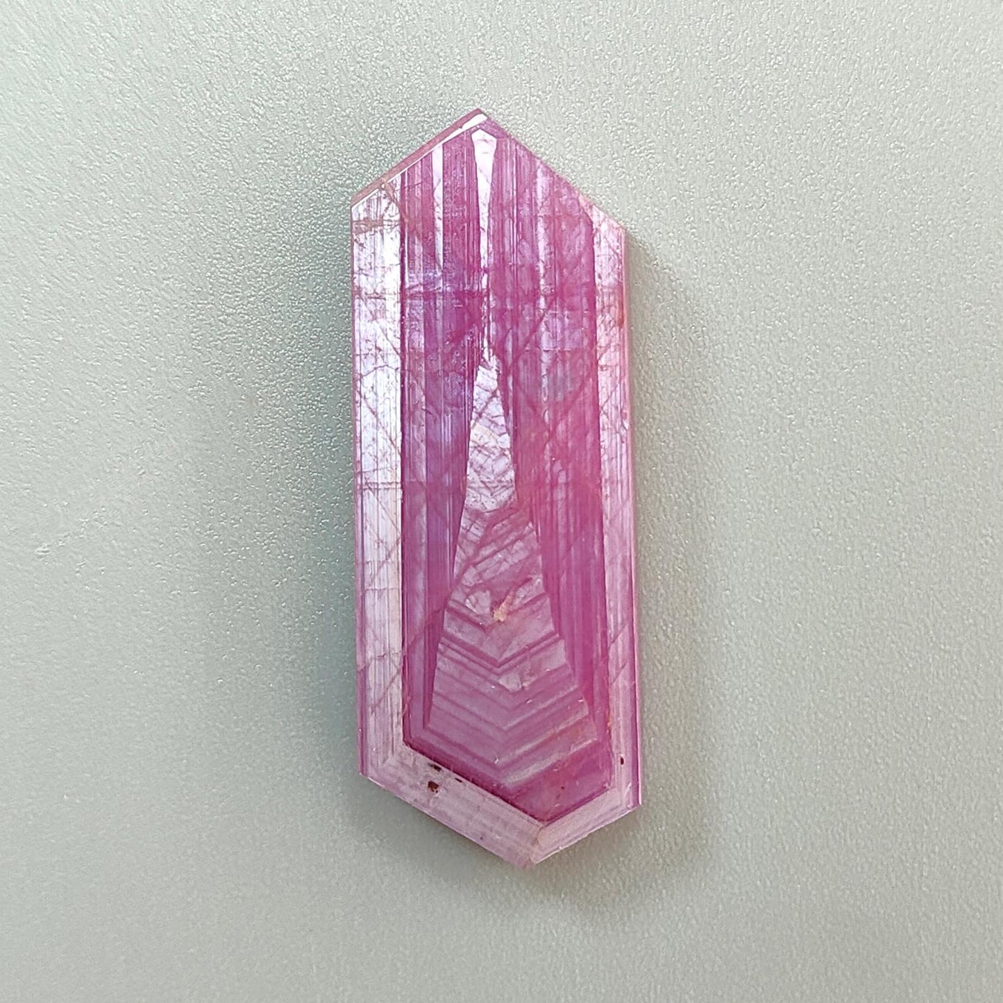 Rosemary Ruby Gemstone Flat Slices: 41.00cts Natural Untreated Sheen Pink Ruby Unique Eiffel Tower Engraved 44*15mm 1pc For Jewelry
