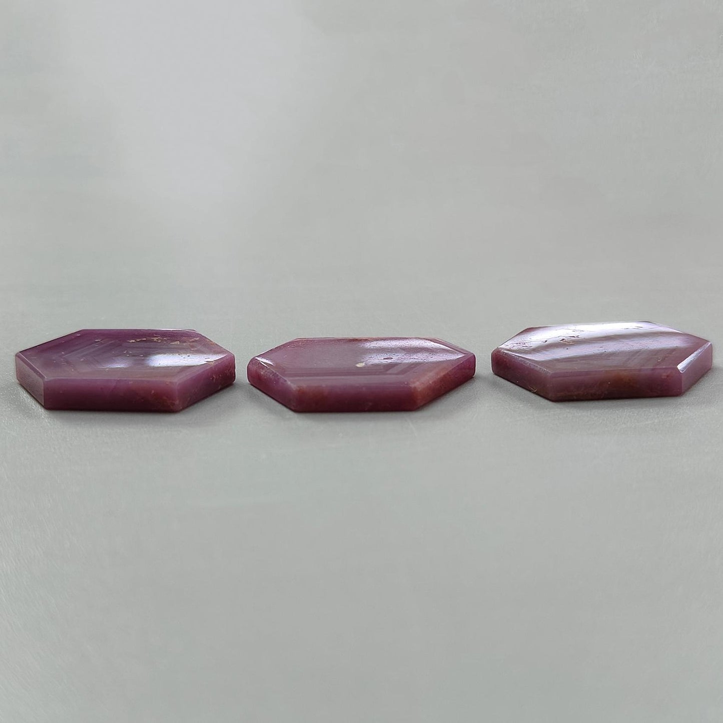 Rosemary Pink Sapphire Gemstone Flat Slices: 89.00cts Natural Untreated Sheen Sapphire Hexagon Shape 27*20mm - 28*19mm 3pcs Set for Jewelry
