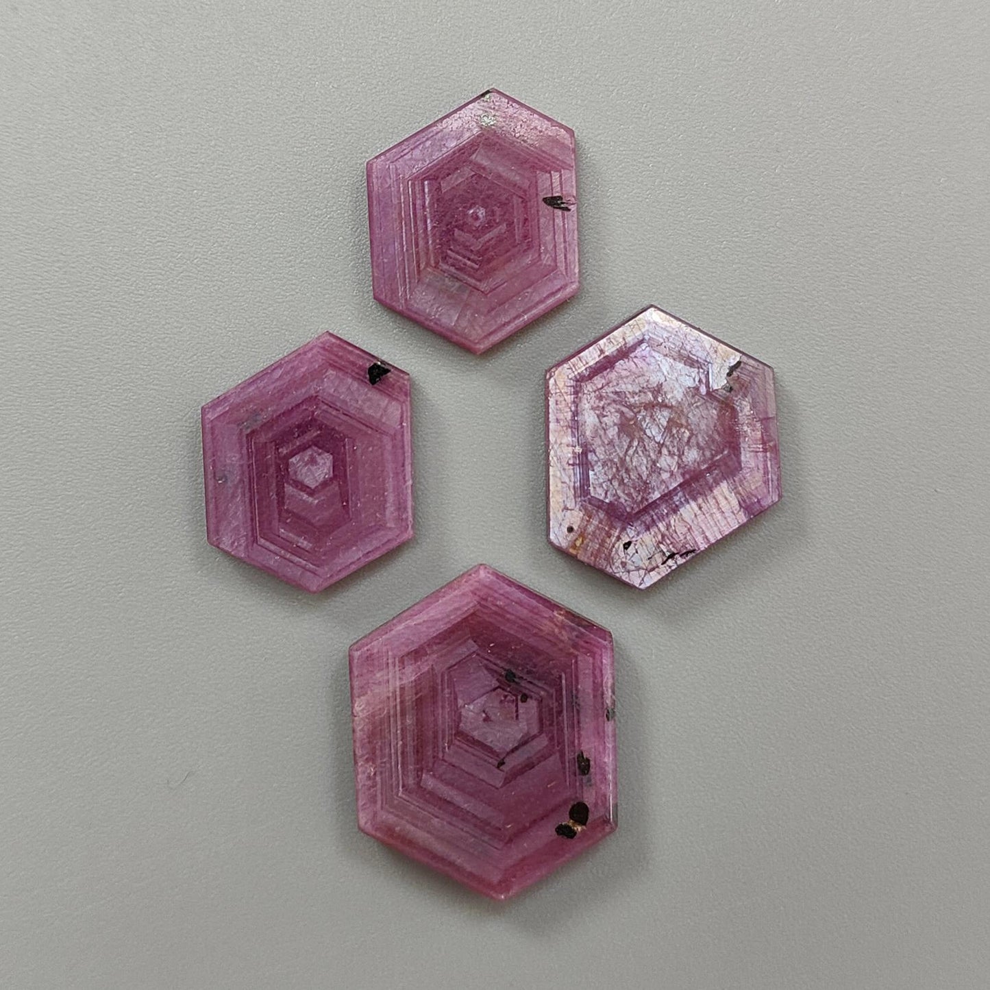 Rosemary Pink Sapphire Gemstone Flat Slices: 69.00cts Natural Untreated Sheen Sapphire Hexagon Shape 20*16mm - 26*20mm 4pcs Set for Jewelry