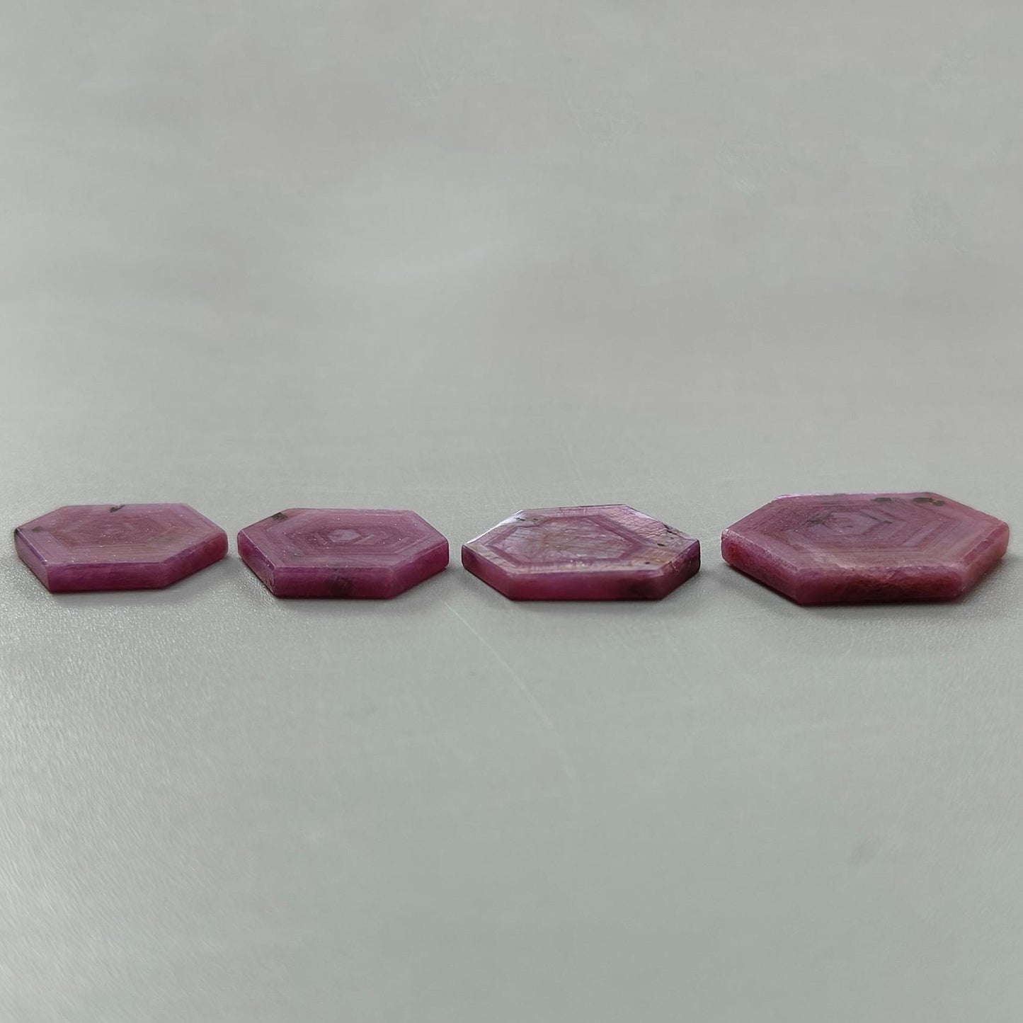 Rosemary Pink Sapphire Gemstone Flat Slices: 69.00cts Natural Untreated Sheen Sapphire Hexagon Shape 20*16mm - 26*20mm 4pcs Set for Jewelry