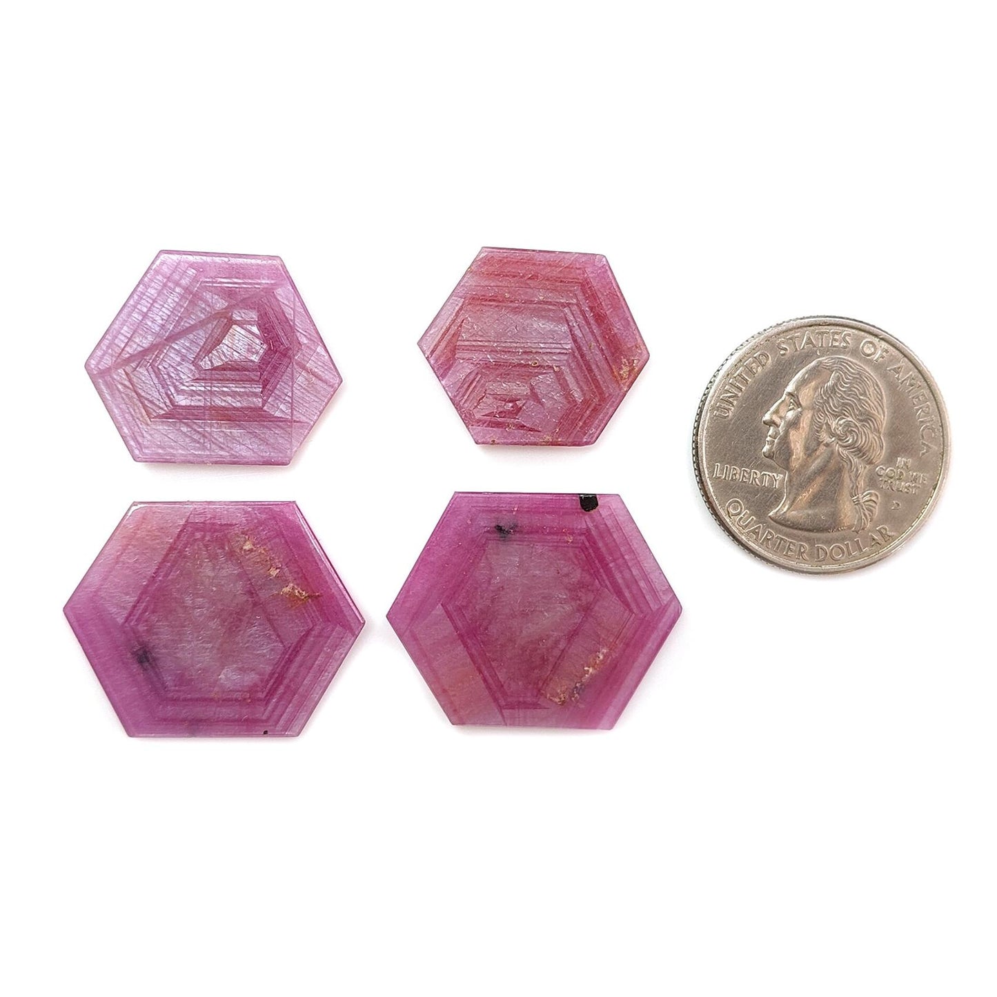Rosemary Pink Sapphire Gemstone Flat Slices: 72.60cts Natural Untreated Sheen Sapphire Hexagon Shape 21*18mm - 28*22mm 4pcs Set for Jewelry