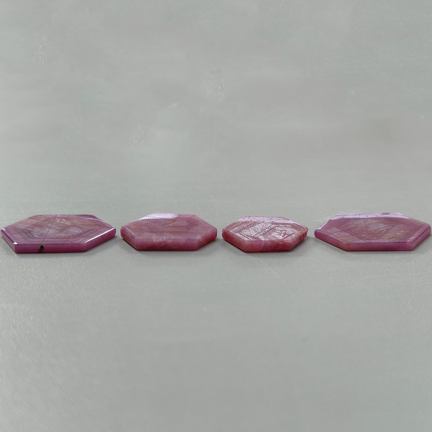 Rosemary Pink Sapphire Gemstone Flat Slices: 72.60cts Natural Untreated Sheen Sapphire Hexagon Shape 21*18mm - 28*22mm 4pcs Set for Jewelry