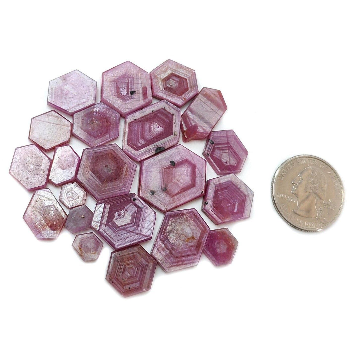 Rosemary Pink Sapphire Gemstone Flat Slices: 195.40cts Natural Untreated Sheen Sapphire Hexagon Shape 8*7mm - 24*17mm 21pcs Lots for Jewelry