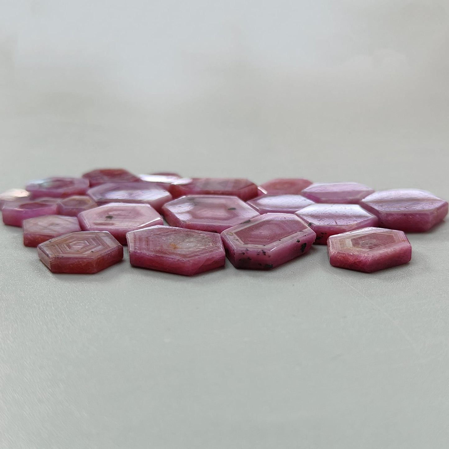 Rosemary Pink Sapphire Gemstone Flat Slices: 195.40cts Natural Untreated Sheen Sapphire Hexagon Shape 8*7mm - 24*17mm 21pcs Lots for Jewelry