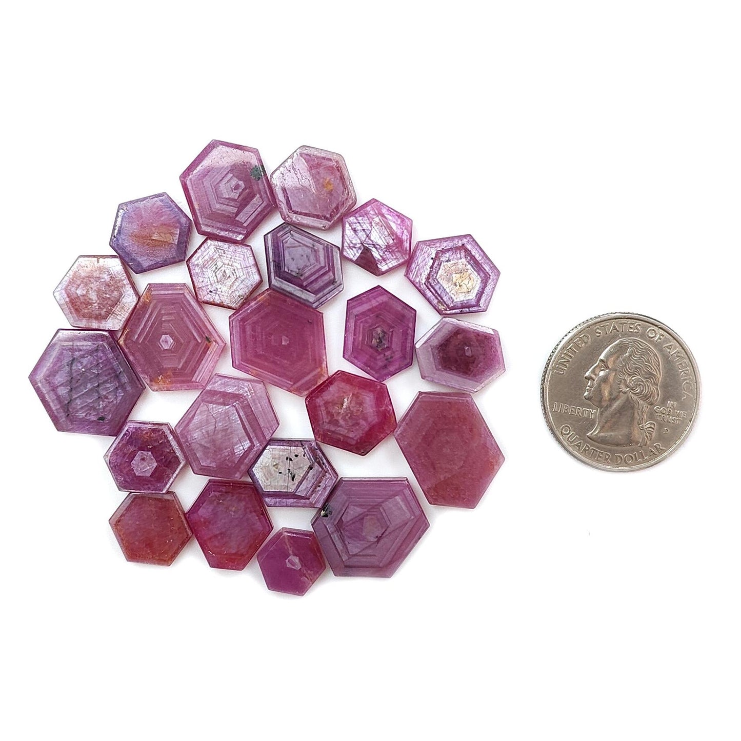 Rosemary Pink Sapphire Gemstone Flat Slices: 163.10cts Natural Untreated Sheen Sapphire Hexagon Shape 10*9mm - 19*13mm 22pcs Lot for Jewelry