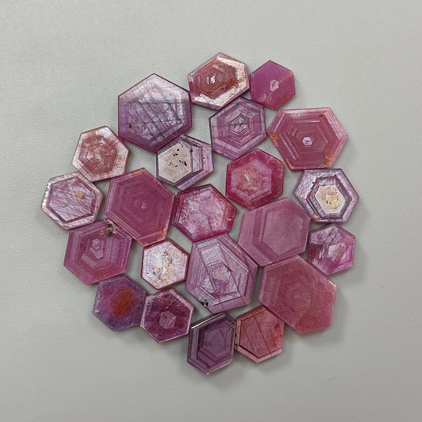 Rosemary Pink Sapphire Gemstone Flat Slices: 163.10cts Natural Untreated Sheen Sapphire Hexagon Shape 10*9mm - 19*13mm 22pcs Lot for Jewelry