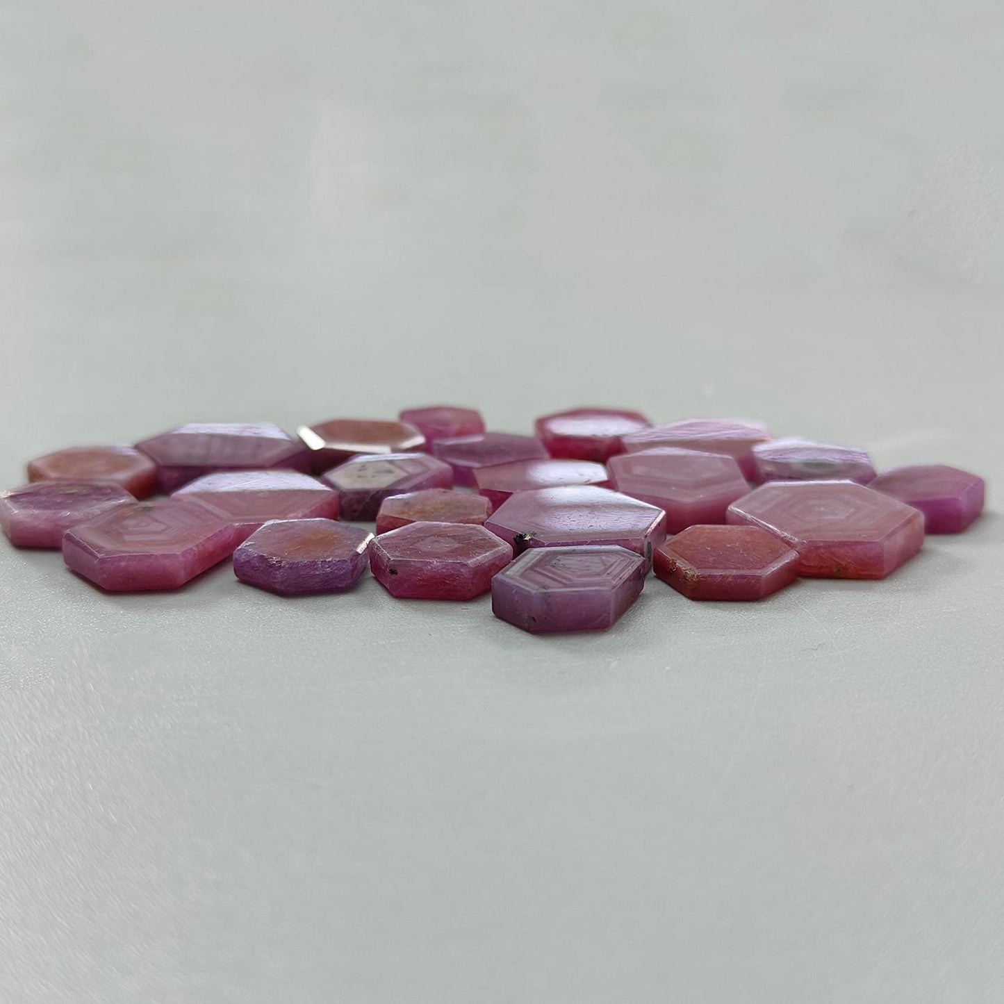 Rosemary Pink Sapphire Gemstone Flat Slices: 163.10cts Natural Untreated Sheen Sapphire Hexagon Shape 10*9mm - 19*13mm 22pcs Lot for Jewelry