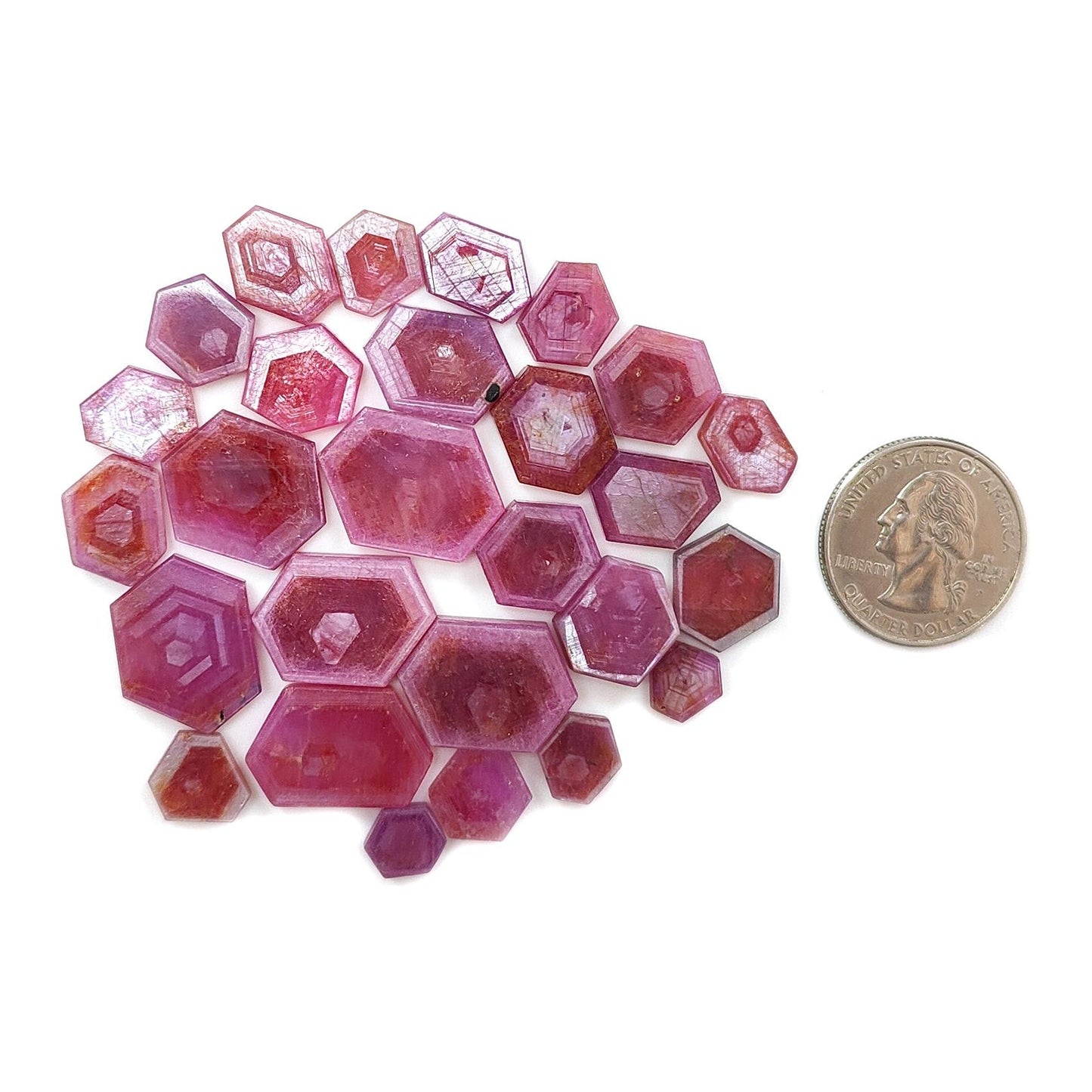 Rosemary Pink Sapphire Gemstone Flat Slices: 185.00cts Natural Untreated Sheen Sapphire Hexagon Shape 9*8mm - 21*15mm 27pcs Lot for Jewelry