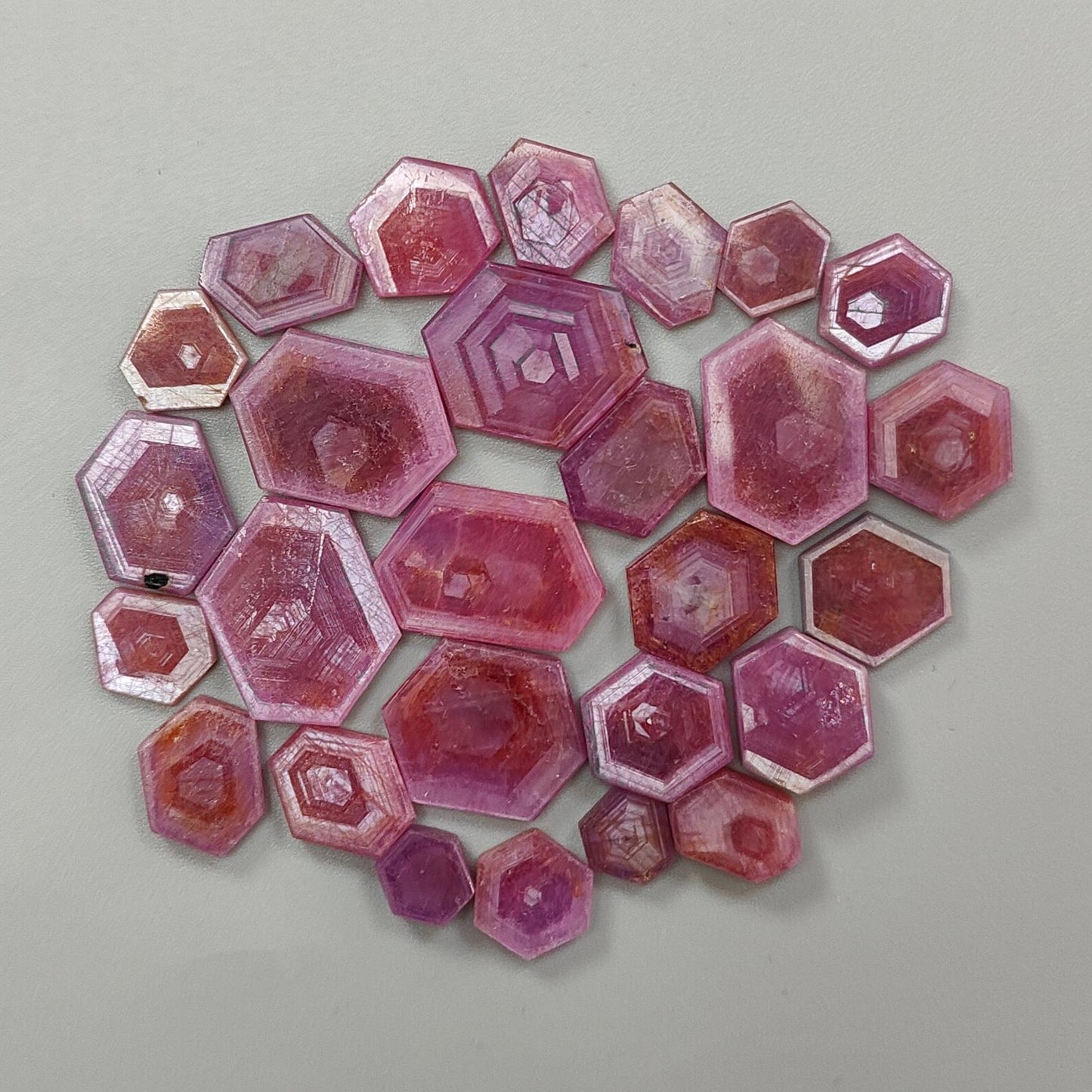 Rosemary Pink Sapphire Gemstone Flat Slices: 185.00cts Natural Untreated Sheen Sapphire Hexagon Shape 9*8mm - 21*15mm 27pcs Lot for Jewelry
