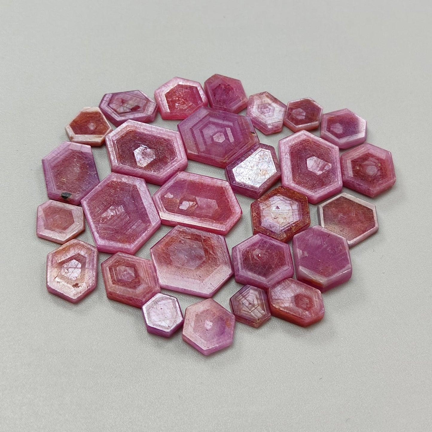 Rosemary Pink Sapphire Gemstone Flat Slices: 185.00cts Natural Untreated Sheen Sapphire Hexagon Shape 9*8mm - 21*15mm 27pcs Lot for Jewelry