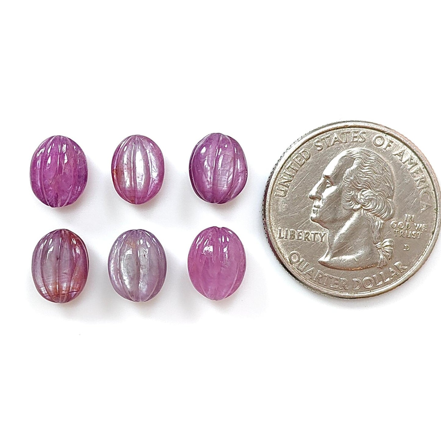 Pink Sapphire Gemstone Carving: 25.30cts Natural Untreated Sapphire Hand Carved Oval Shape 10*8mm 6pcs Set For Jewelry September Birthstone