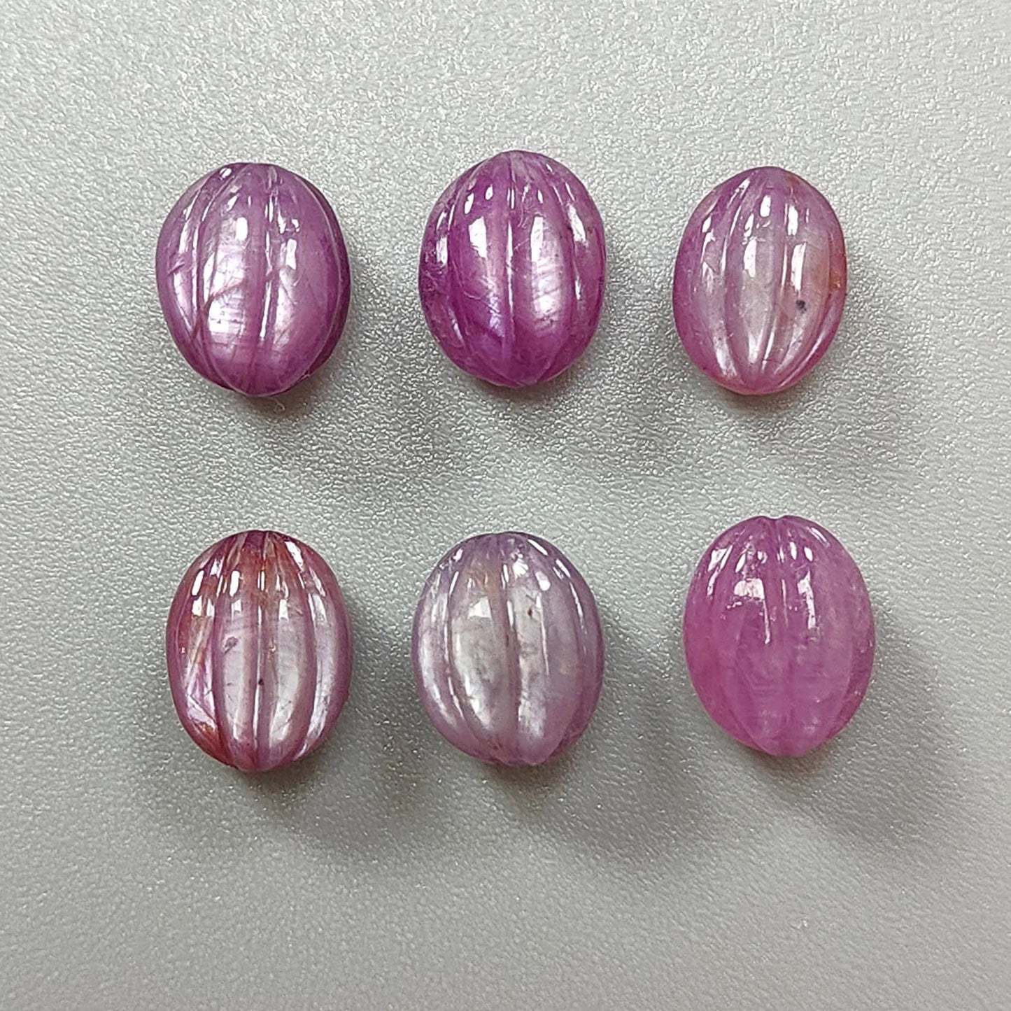 Pink Sapphire Gemstone Carving: 25.30cts Natural Untreated Sapphire Hand Carved Oval Shape 10*8mm 6pcs Set For Jewelry September Birthstone