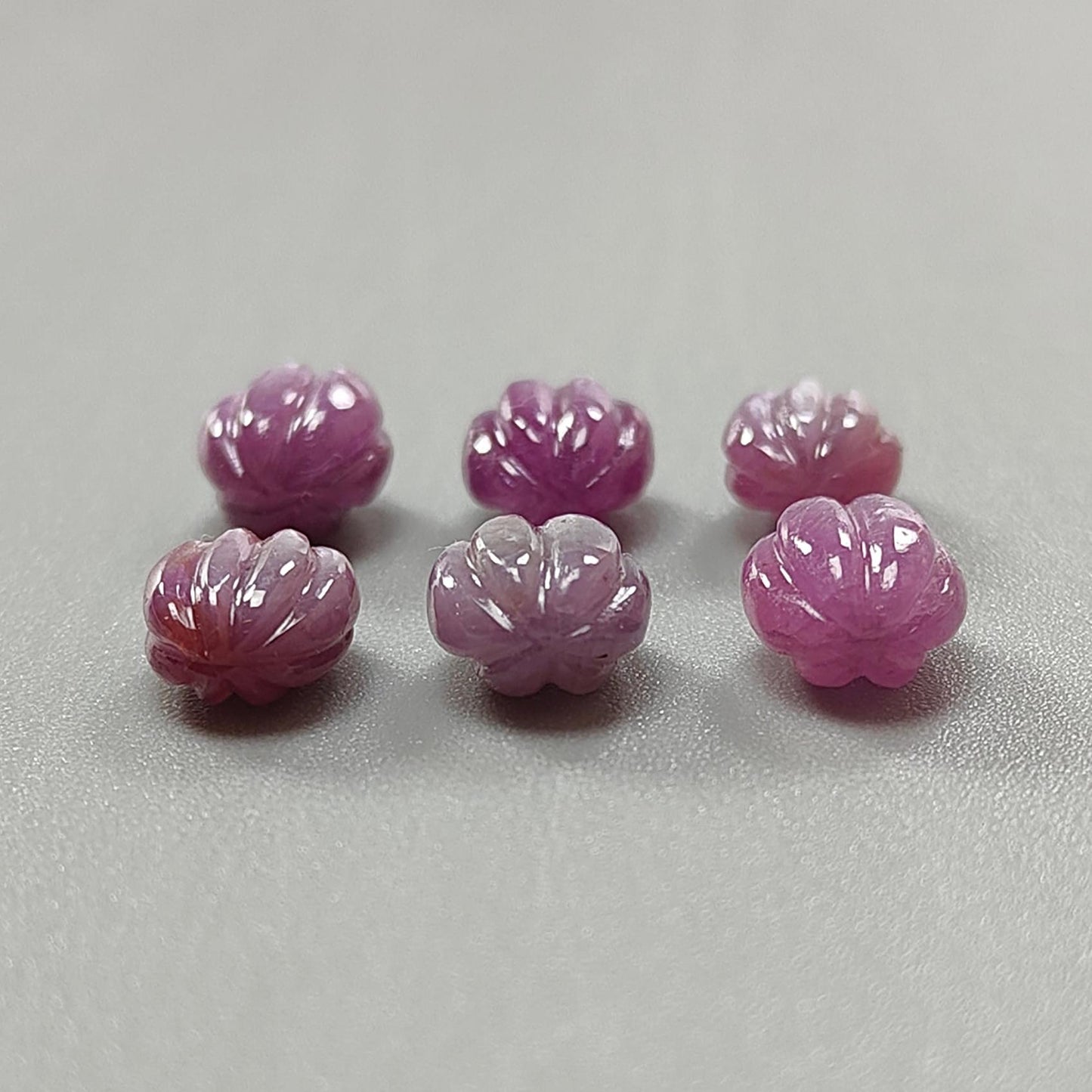 Pink Sapphire Gemstone Carving: 25.30cts Natural Untreated Sapphire Hand Carved Oval Shape 10*8mm 6pcs Set For Jewelry September Birthstone