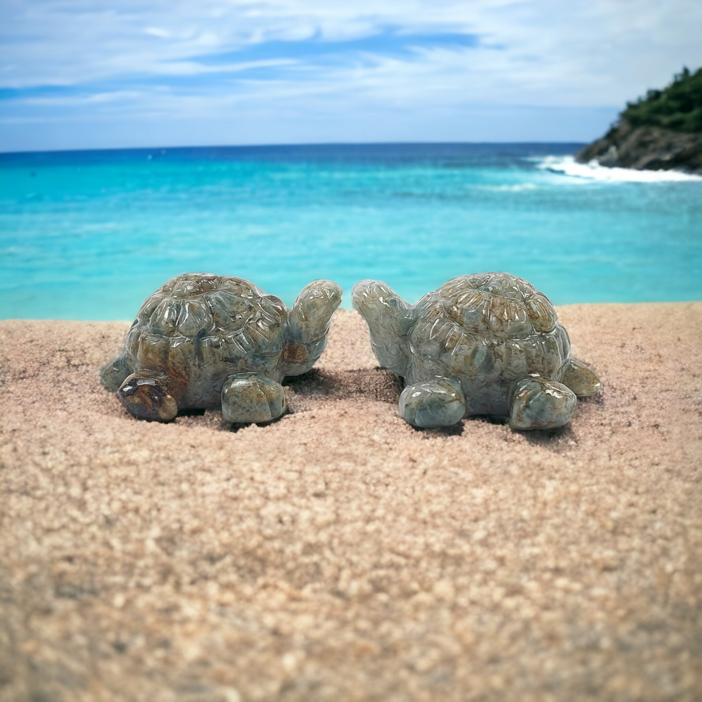 Moss Agate Gemstone Carving : 58.00cts Natural Untreated Green Agate Hand Carved Tortoise Sculpture 26*20mm Pair