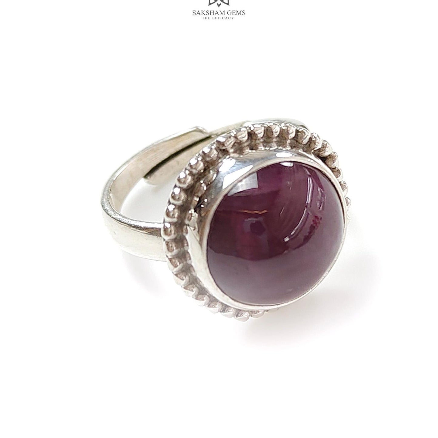 Red Ruby Silver Ring: 8.15gms. Natural Ruby Untreated Cabochon Round Shape 925 Sterling Silver Bezel Set Ring Adjustable