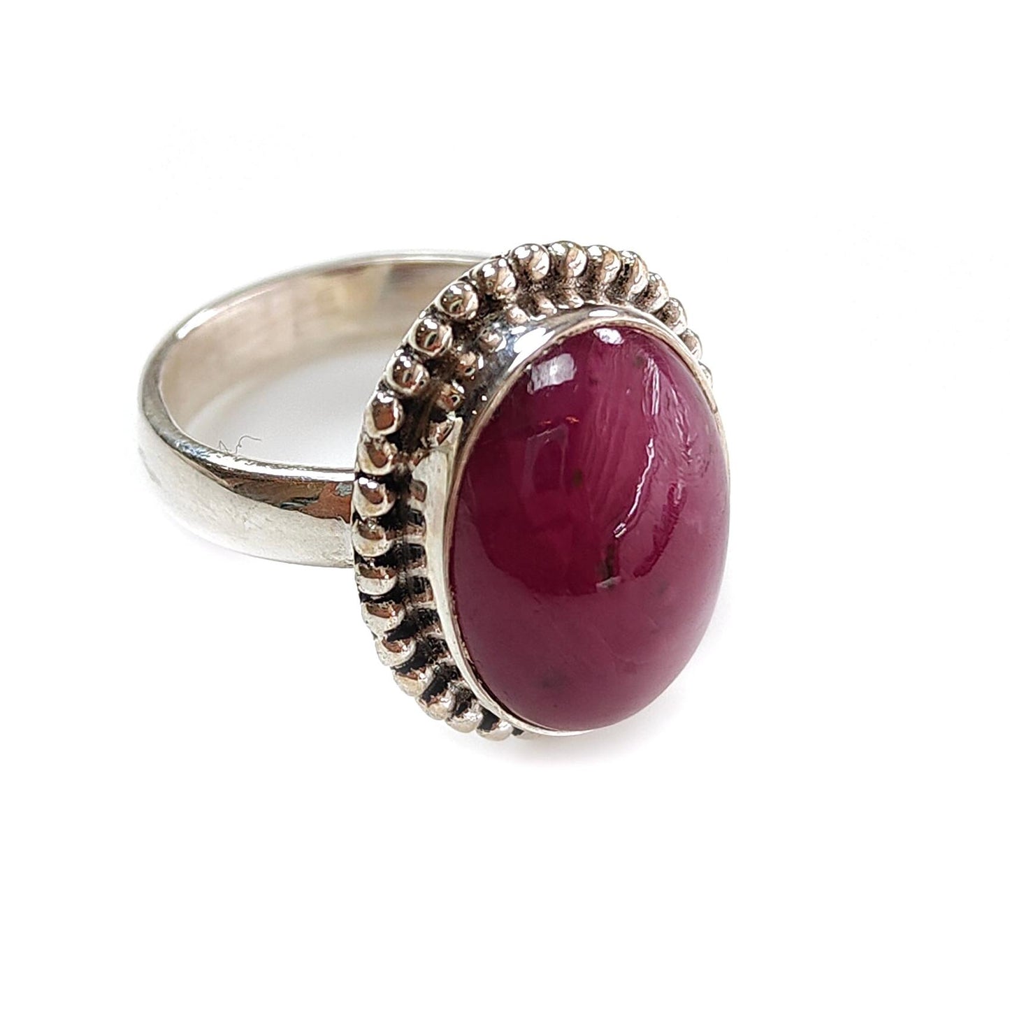 Red Ruby Silver Ring: 8.2gms. Natural Ruby Untreated Cabochon Oval Shape 925 Sterling Silver Bezel Set Ring 7.5 US