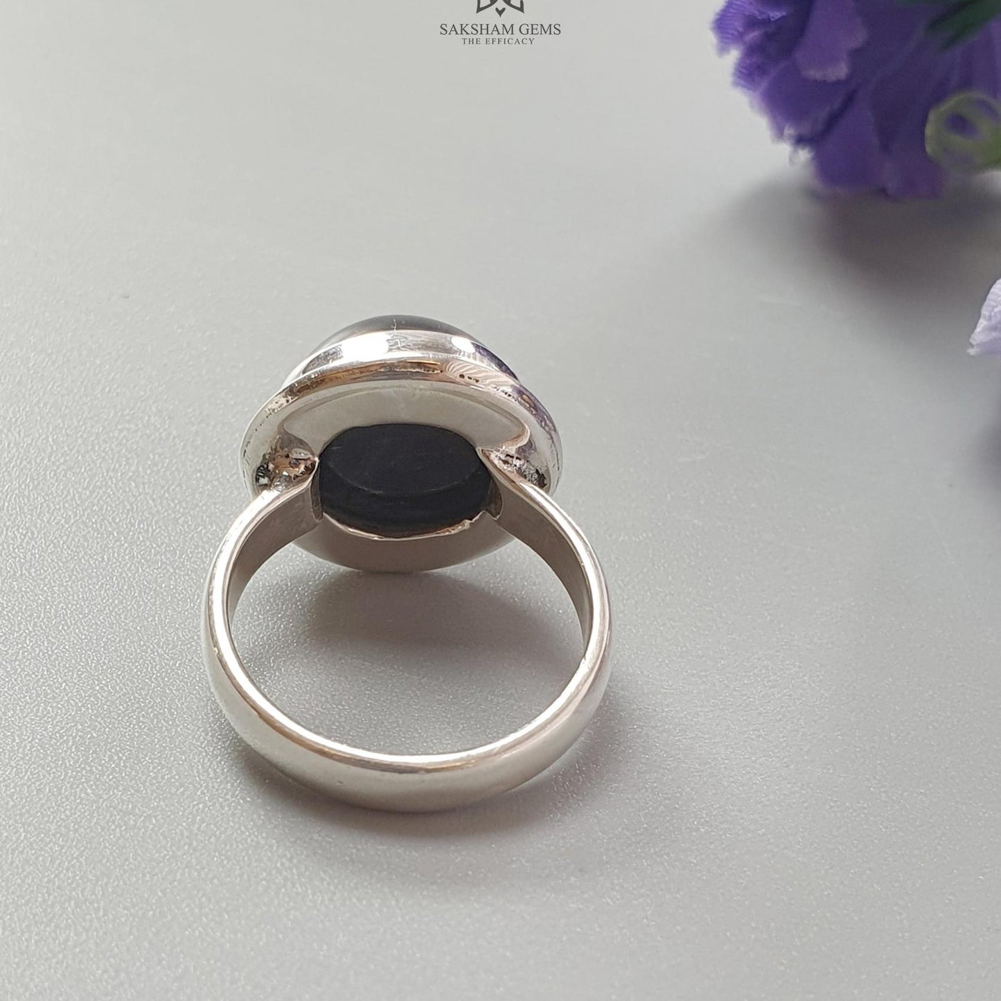 Blue Sapphire Silver Ring: 8.05gms Natural Sapphire Untreated Cabochon Round Shape 925 Sterling Silver Bezel Set Ring 7.5 US