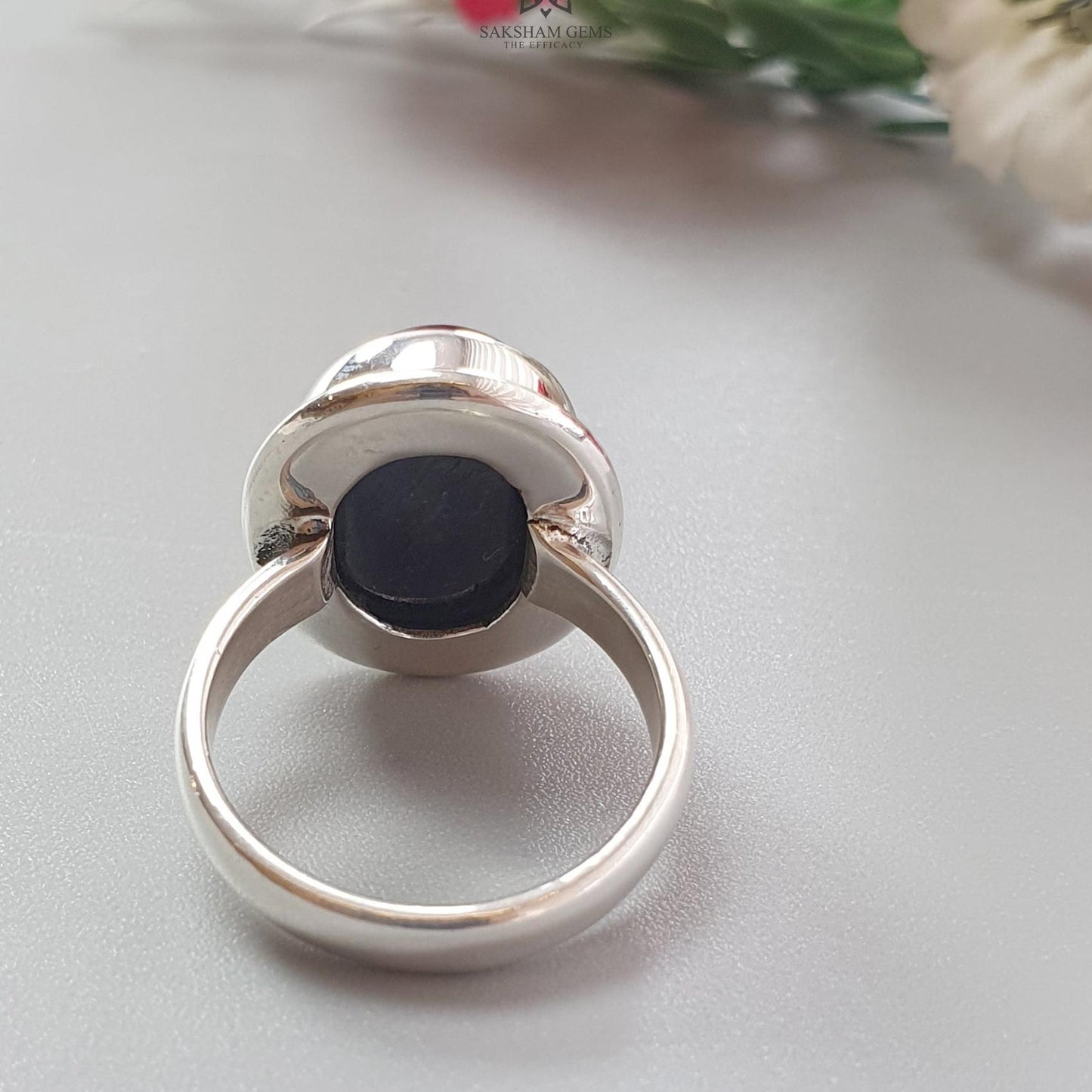 Blue Sapphire Silver Ring: 8.78gms. Natural Sapphire Untreated Cabochon Oval Shape 925 Sterling Silver Bezel Set Ring 7.50 US