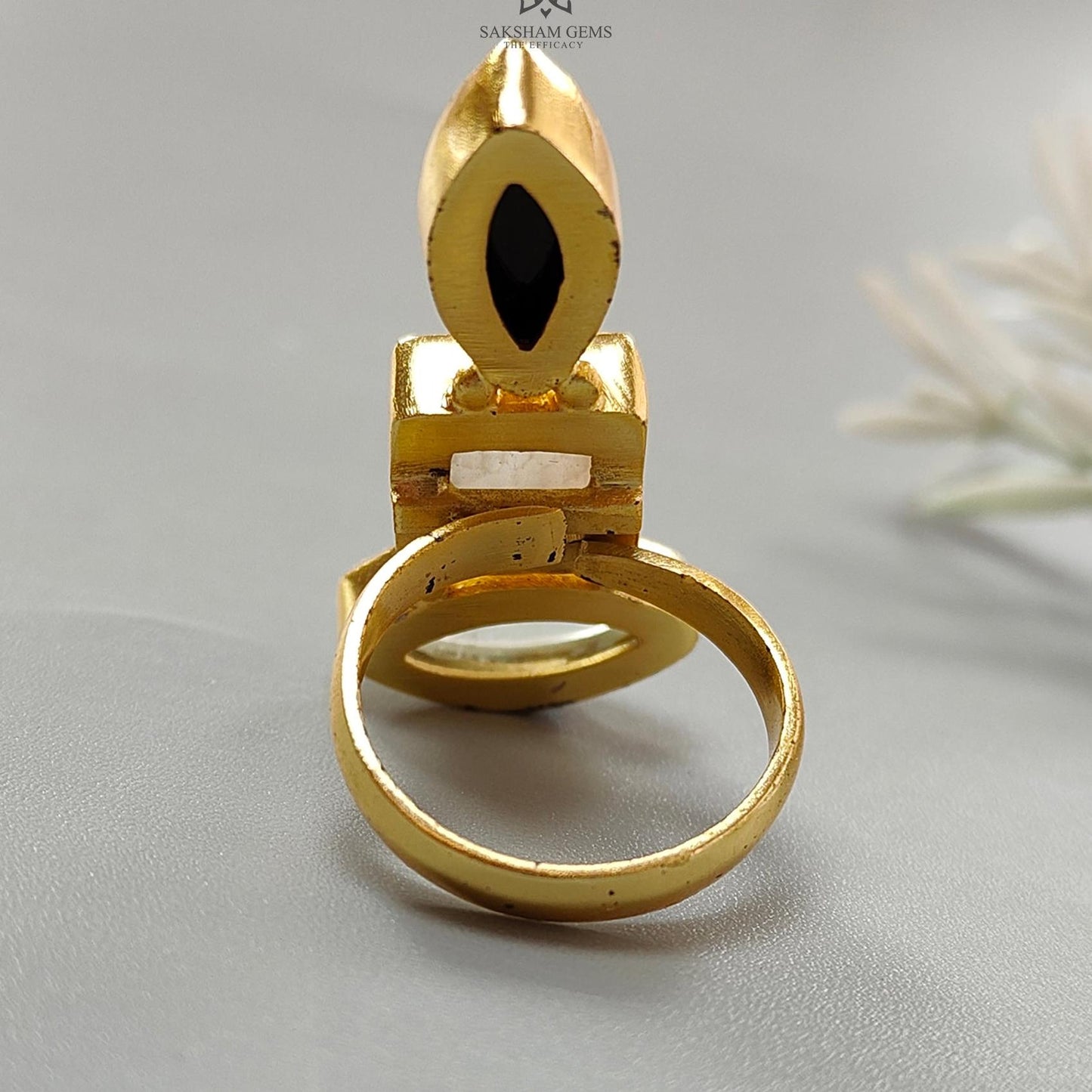 Handmade Cocktail Ring: 7.64gms Gold Plated Natural Multi Color Gemstone Boho Style Dainty Marquise Shape Adjustable Ring Gift For Her