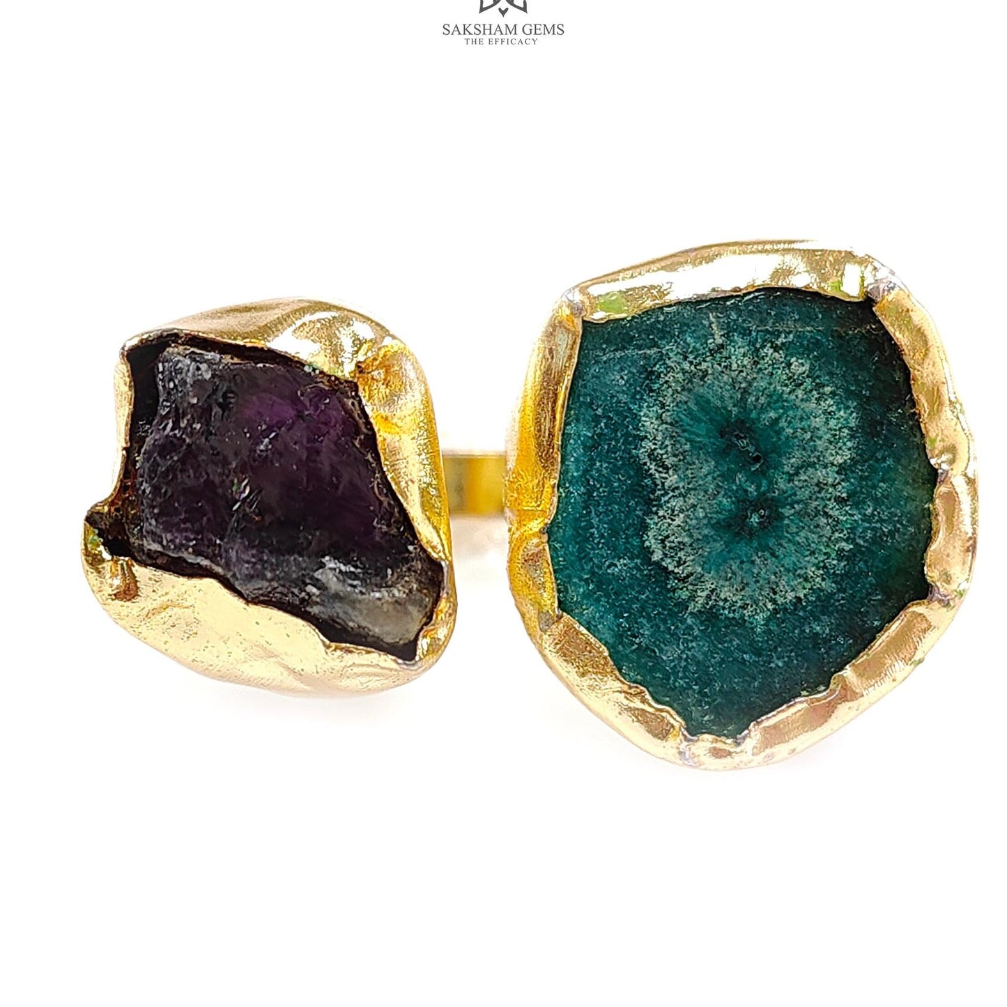 Handmade Cocktail Ring: 10.28gms Gold Plated Natural Multi Color Gemstone Boho Style Dainty Fancy Shape Adjustable Ring Gift For Her