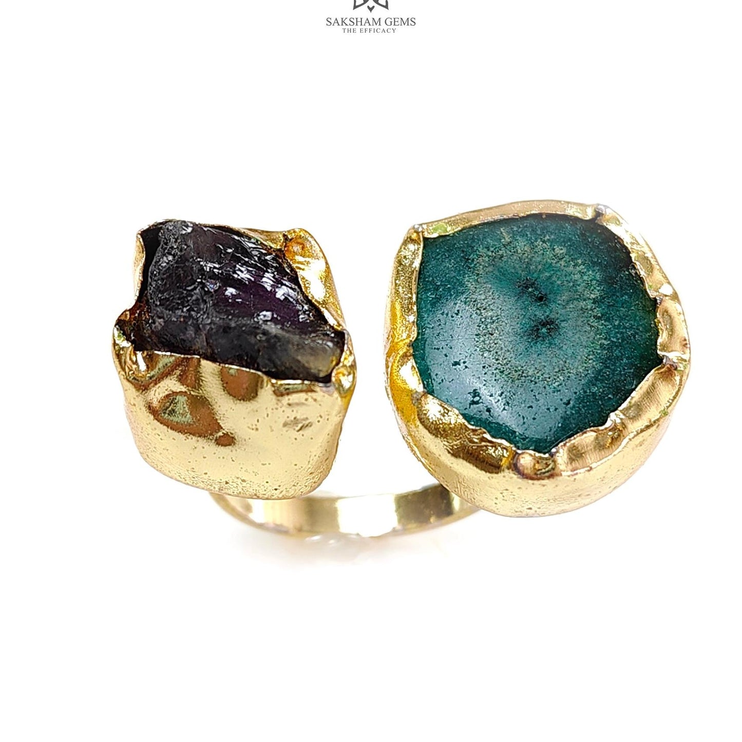 Handmade Cocktail Ring: 10.28gms Gold Plated Natural Multi Color Gemstone Boho Style Dainty Fancy Shape Adjustable Ring Gift For Her