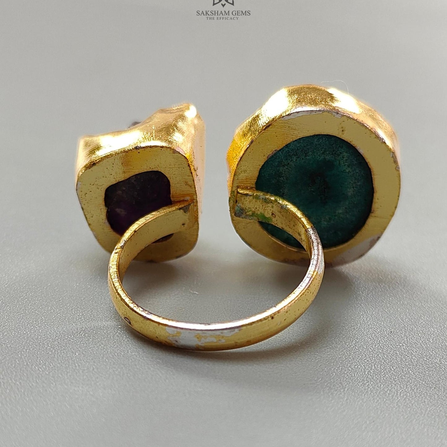 Handmade Cocktail Ring: 10.28gms Gold Plated Natural Multi Color Gemstone Boho Style Dainty Fancy Shape Adjustable Ring Gift For Her