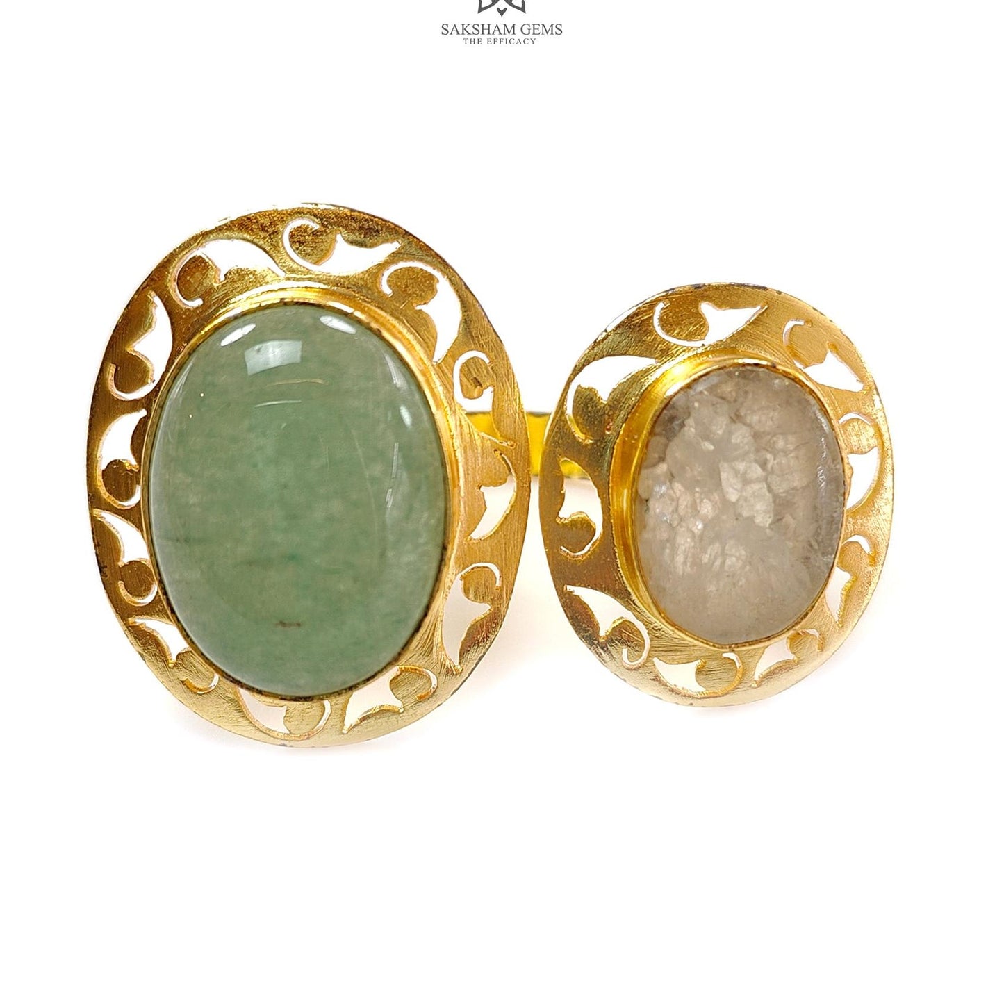 Handmade Cocktail Ring: 11.73gms Gold Plated Natural Multi Color Gemstone Boho Style Dainty Oval Shape Adjustable Ring Gift For Her