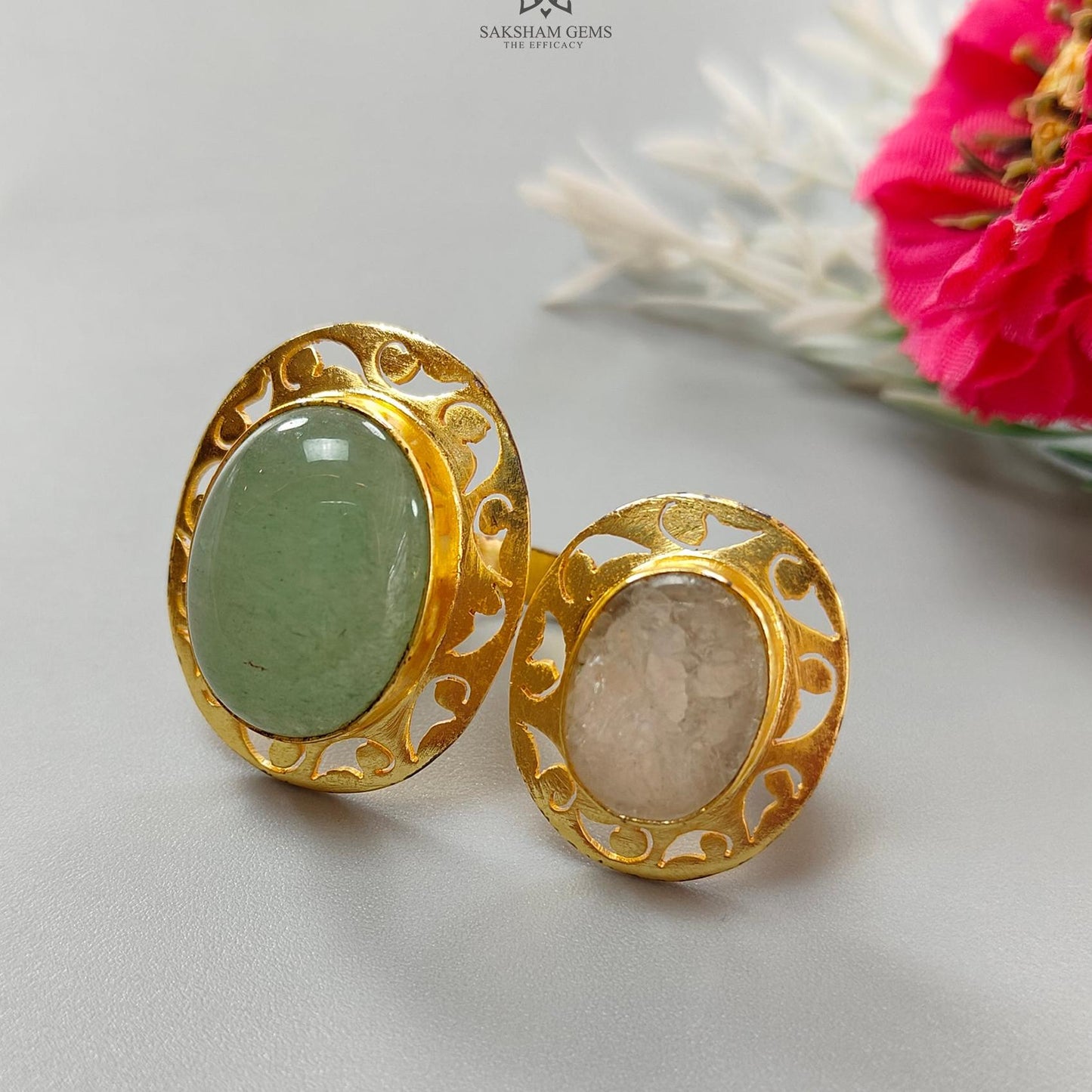 Handmade Cocktail Ring: 11.73gms Gold Plated Natural Multi Color Gemstone Boho Style Dainty Oval Shape Adjustable Ring Gift For Her