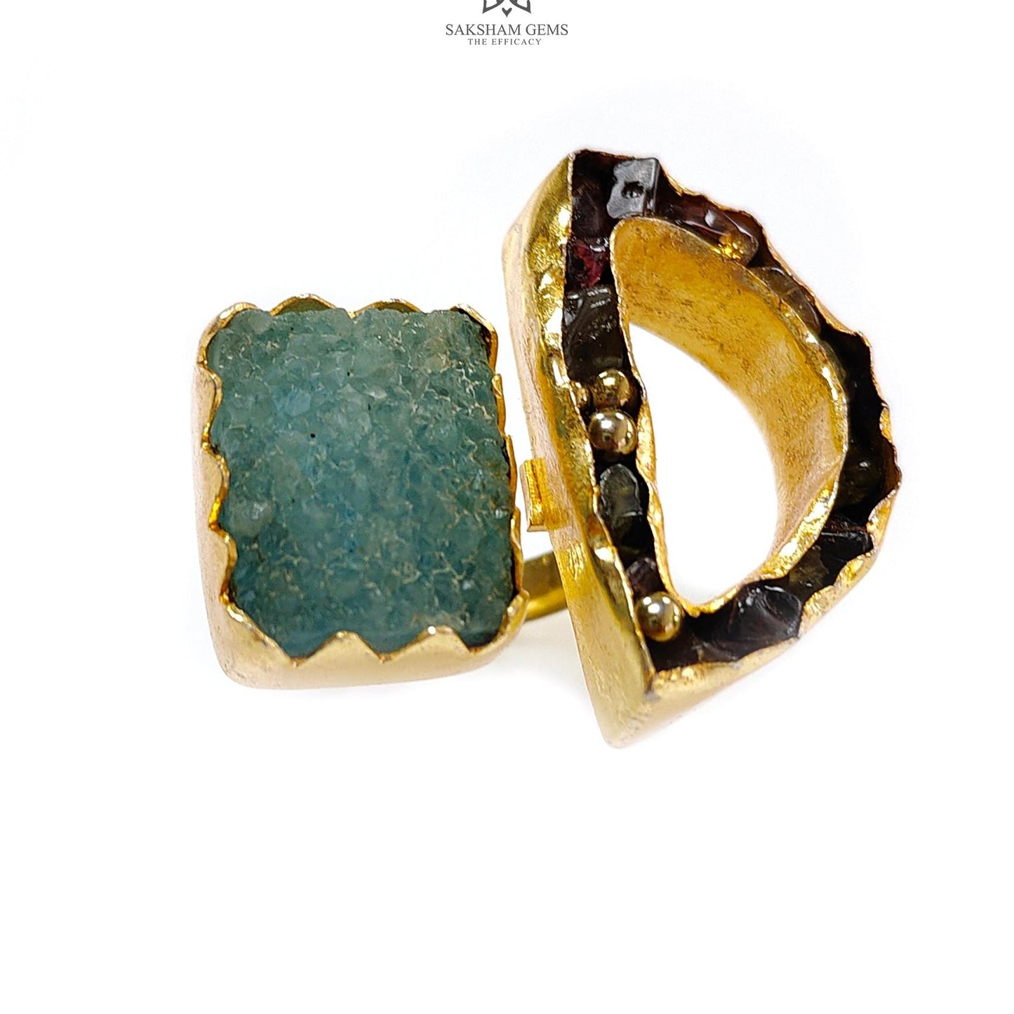 Handmade Cocktail Ring: 13.70gms Gold Plated Natural Multi Color Gemstone Boho Style Dainty Fancy Shape Adjustable Ring Gift For Her