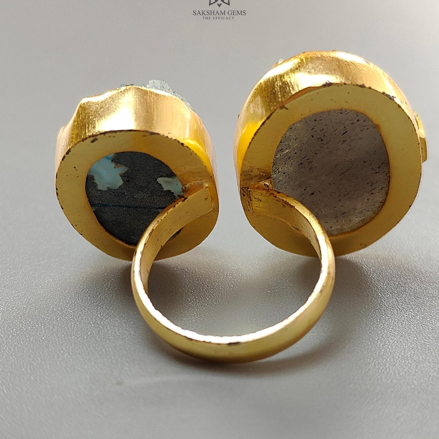 Handmade Cocktail Ring: 16.31gms Gold Plated Natural Multi Color Gemstone Boho Style Dainty Oval Shape Adjustable Ring Gift For Her