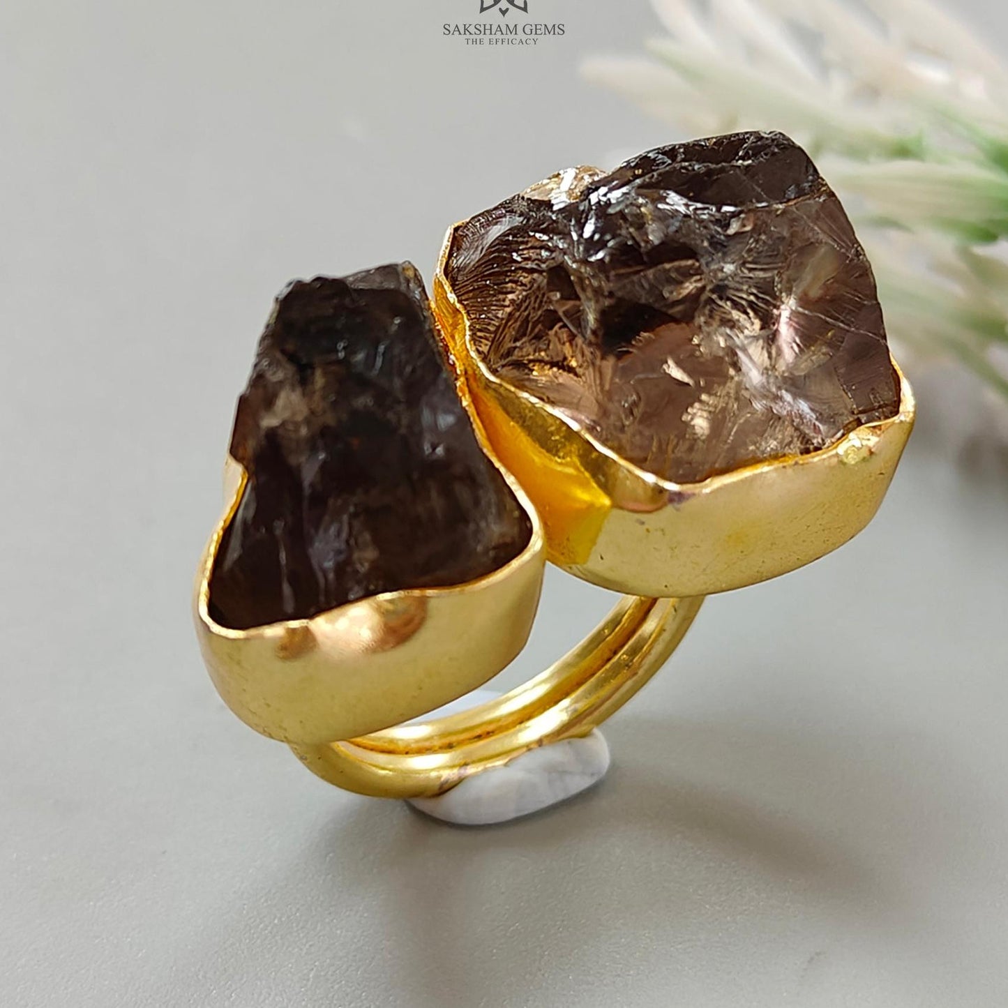 Handmade Cocktail Ring: 17.28gms Gold Plated Natural Multi Color Gemstone Boho Style Dainty Fancy Shape Adjustable Ring Gift For Her