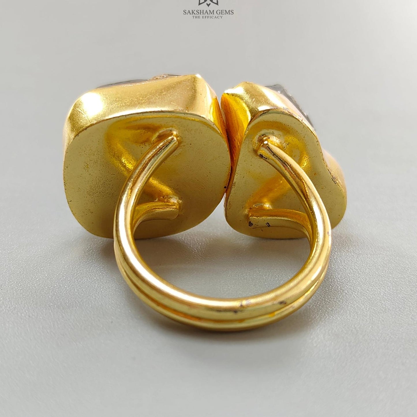 Handmade Cocktail Ring: 17.28gms Gold Plated Natural Multi Color Gemstone Boho Style Dainty Fancy Shape Adjustable Ring Gift For Her