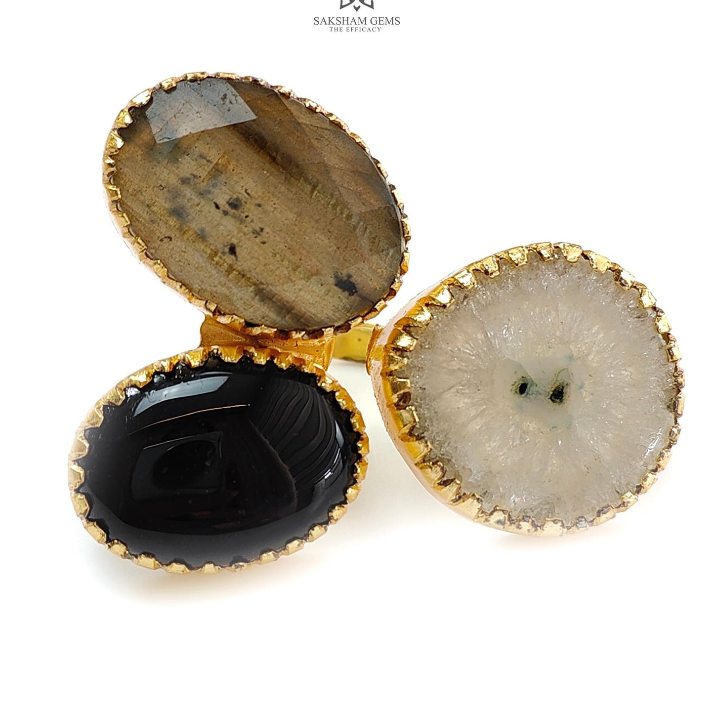 Handmade Cocktail Ring: 19.22gms Gold Plated Natural Multi Color Gemstone Boho Style Dainty Oval Shape Adjustable Ring Gift For Her