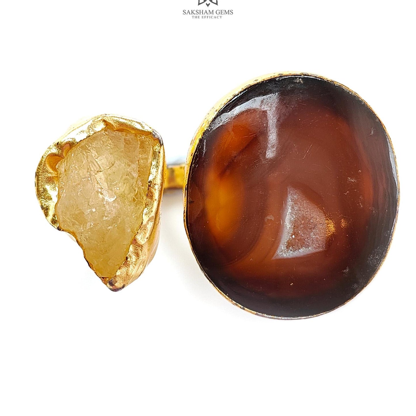 Handmade Cocktail Ring: 24.24gms Gold Plated Natural Multi Color Gemstone Boho Style Dainty Fancy Shape Adjustable Ring Gift For Her