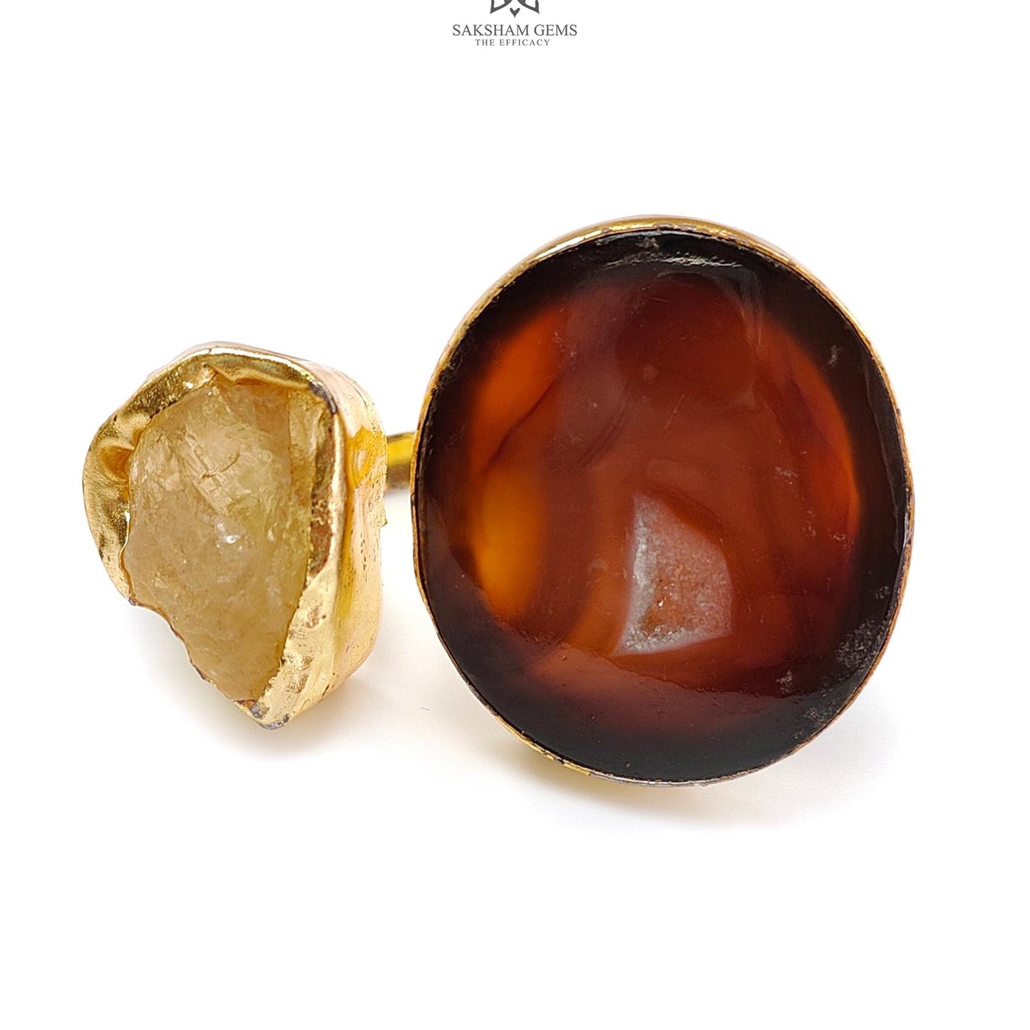 Handmade Cocktail Ring: 24.24gms Gold Plated Natural Multi Color Gemstone Boho Style Dainty Fancy Shape Adjustable Ring Gift For Her