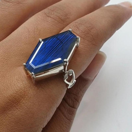 Blue Labradorite Silver Faceted Ring 5.64gms.