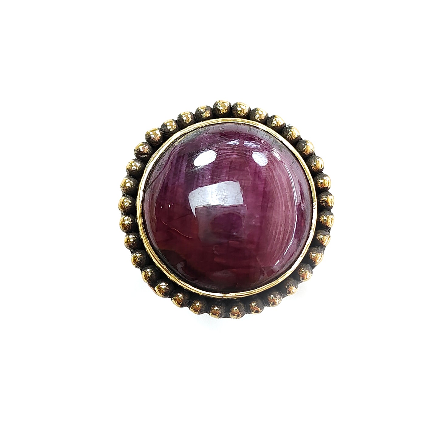 Red Ruby Cabochon Ring: 12.17gms Natural Untreated Ruby Round Shape Plain Brass Bezel Set Adjustable Ring