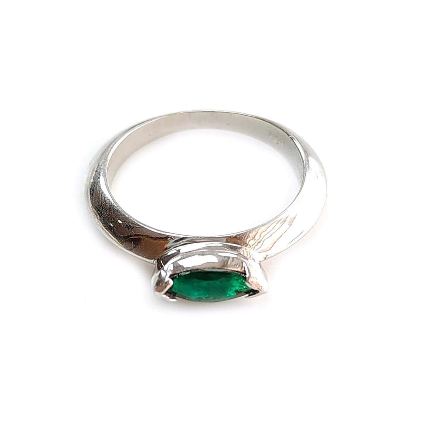 Emerald Faceted Silver Ring: 2.75gms Natural Untreated Emerald Marquise Faceted Cut 925 Sterling Silver Bezel Set Ring 7.25 US