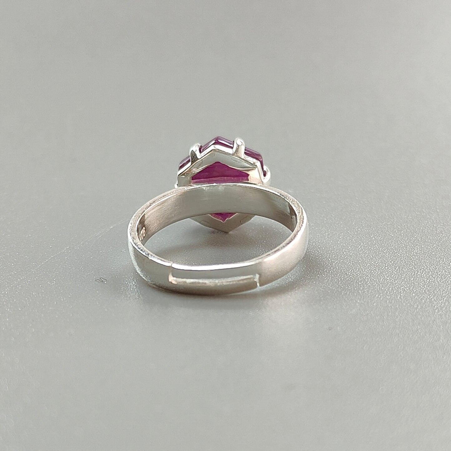 Ruby Cabochon Sugar Loaf Ring: 4.89gms Natural Untreated Sheen Ruby Cabochon 925 Sterling Silver Prong Set Adjustable Ring