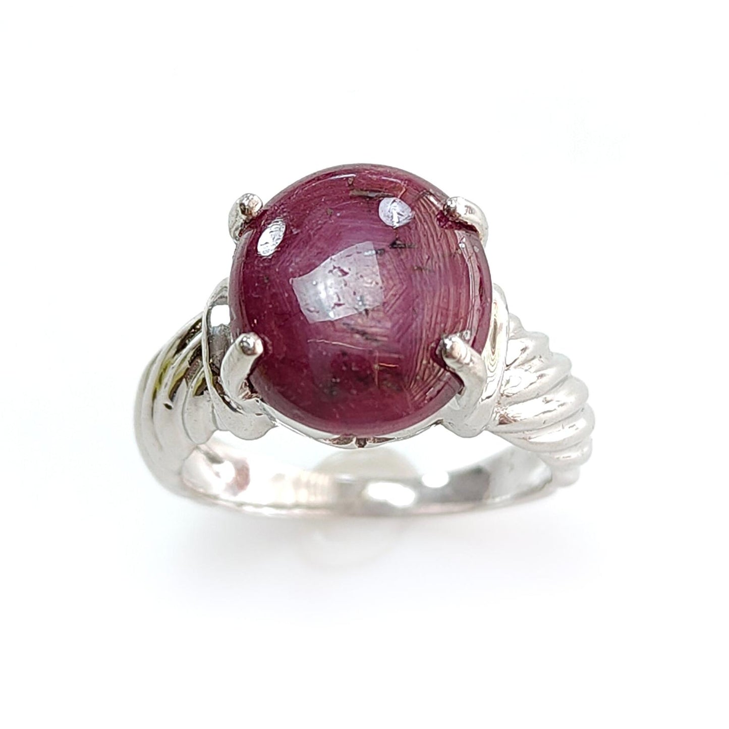 Star Ruby Silver Ring: 7.98gms Natural Untreated Star Ruby Oval Shape Cabochon 925 Sterling Silver Prong Set 8 US Ring | July Birthstone