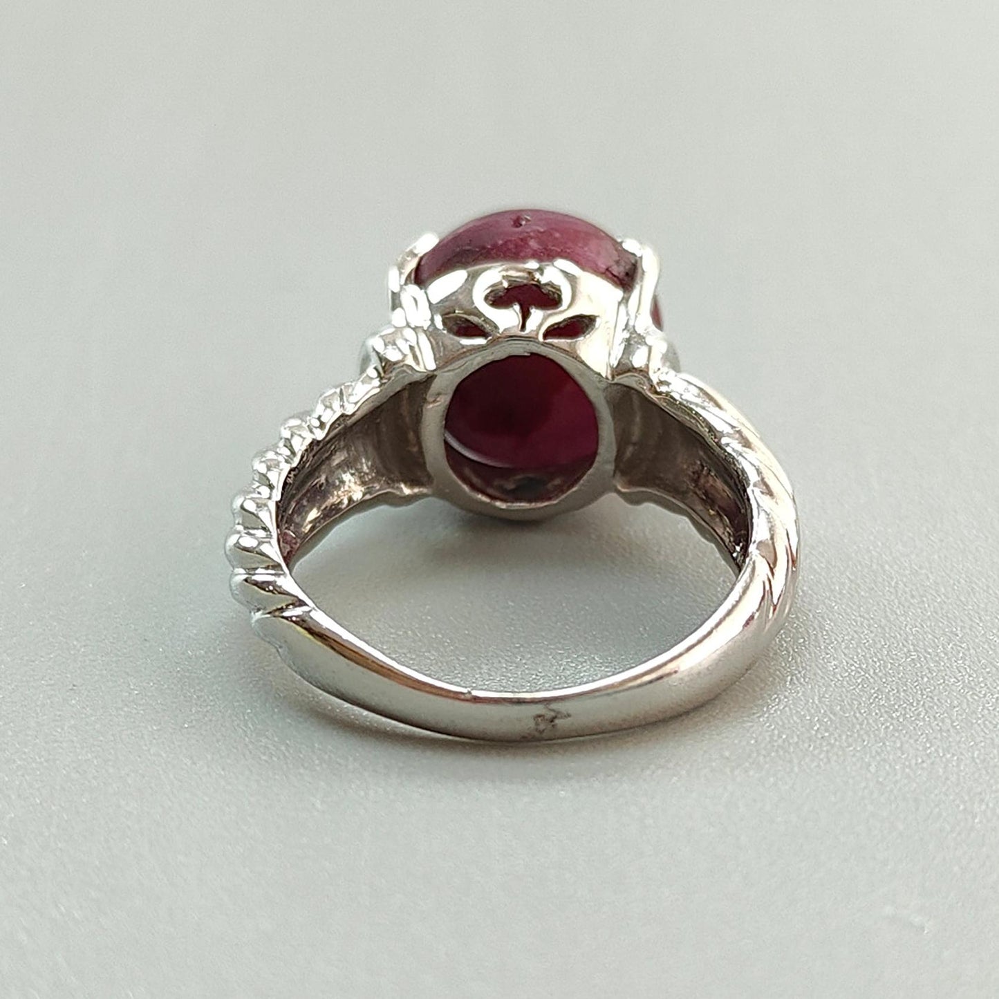 Star Ruby Silver Ring: 7.98gms Natural Untreated Star Ruby Oval Shape Cabochon 925 Sterling Silver Prong Set 8 US Ring | July Birthstone