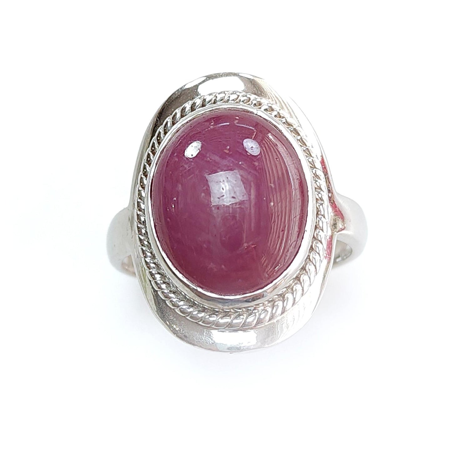 Star Ruby Silver Ring: 8.37gms Natural Untreated Star Ruby Oval Shape Cabochon 925 Sterling Silver Bezel Set 10 US Ring | July Birthstone
