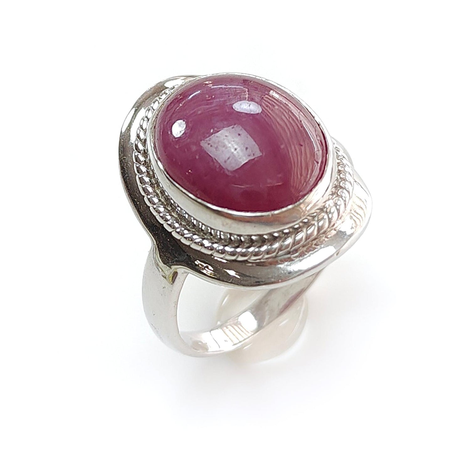 Star Ruby Silver Ring: 8.37gms Natural Untreated Star Ruby Oval Shape Cabochon 925 Sterling Silver Bezel Set 10 US Ring | July Birthstone