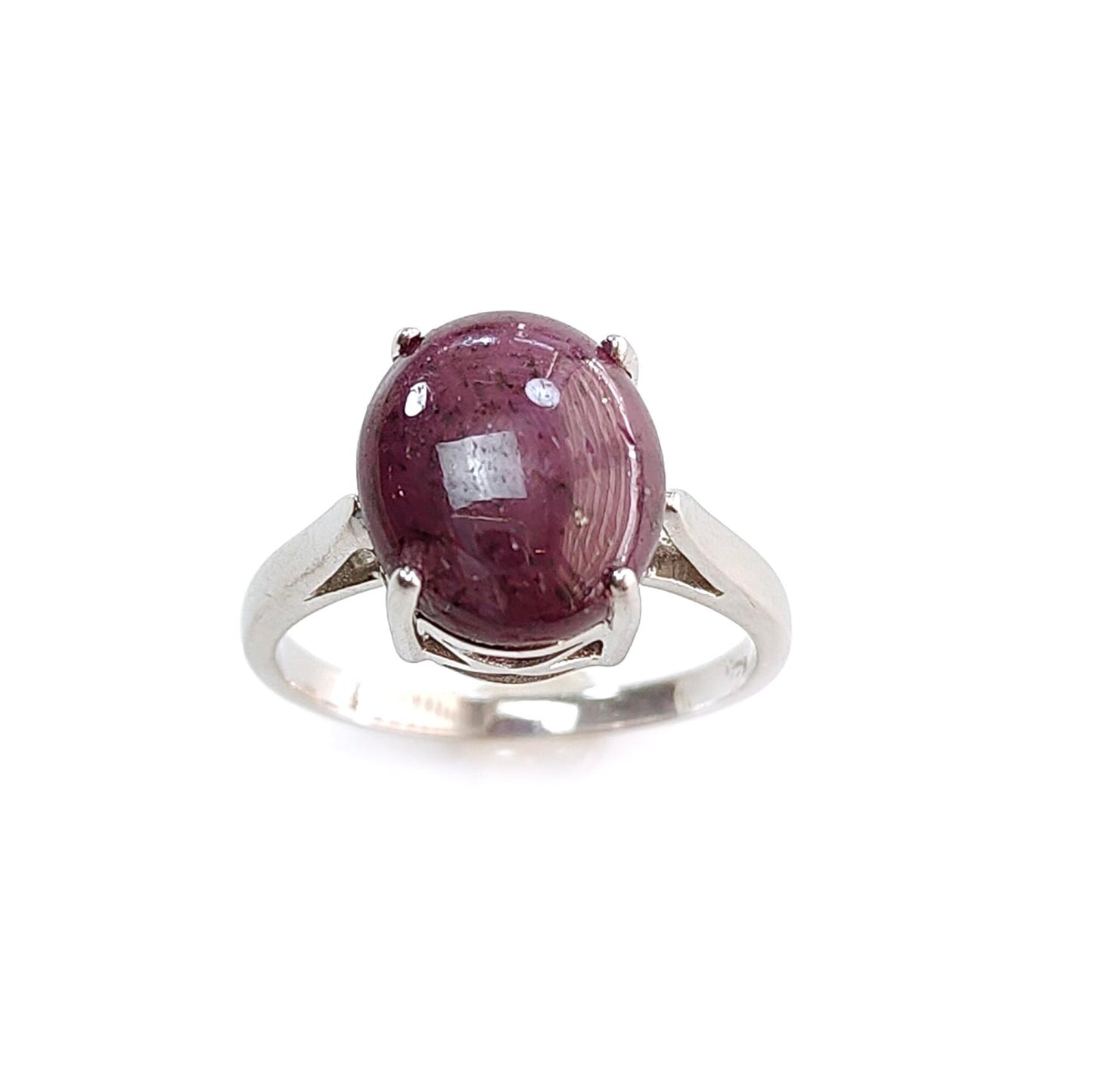 Star Ruby Silver Ring: 4.45gms Natural Untreated Star Ruby Oval Shape Cabochon 925 Sterling Silver Prong Set 8 US Ring | July Birthstone